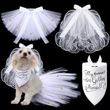 JaGely 3 Packs Dog Bride Costume, Veil with Clip, Dog Bandana and Skirt, Soft Comfortable Pet Wedding Party Dress Bride Apparel for Medium Pet