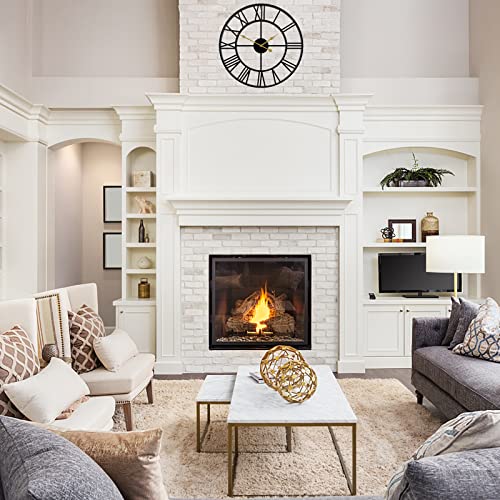 Florarich Large Wall Clock,24 Inches Large Modern Black Metal Wall Clocks Farmhouse Clock, Silent Little Ticking Battery Operated Roman Numerals For Living Room, Bedroom, Kitchen Wall Decor #TOP4