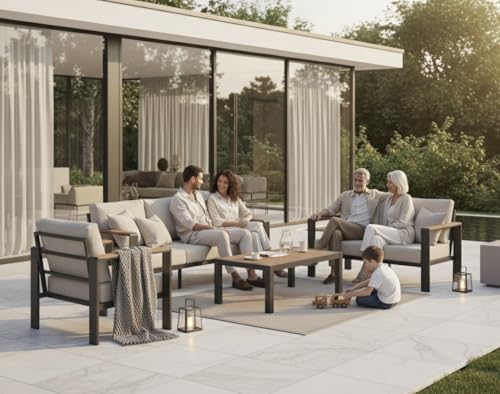 Aluminum Outdoor Patio Furniture Set with Coffee Table, 4 Piece Patio Conversation Sets with Washable Thick Cushions, Outdoor Sectional Furniture Set for Poolside, Balcony, Deck, Gray - Image 6
