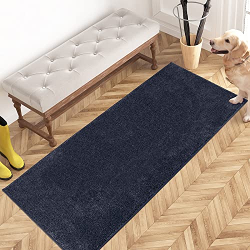 PURRUGS Dirt Trapping Door Mat 24" x 59", Non-Slip Machine Washable Entry Rug, Shoe Scraper, Dog Doormat, Super Absorbent Welcome Mat for Front & Back Door, Muddy Shoes & Paws, Navy Blue