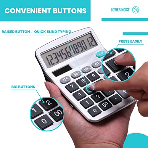 Lichamp Desk Calculators With Big Buttons And Large Display, Office Desktop Calculator Basic 12 Digit With Solar Power And Aa Battery (4 Packs Included), 4 Bulk Pack #TOP2