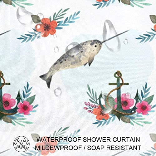 Rideau de douche imperméable poissons et fleurs avec crochets