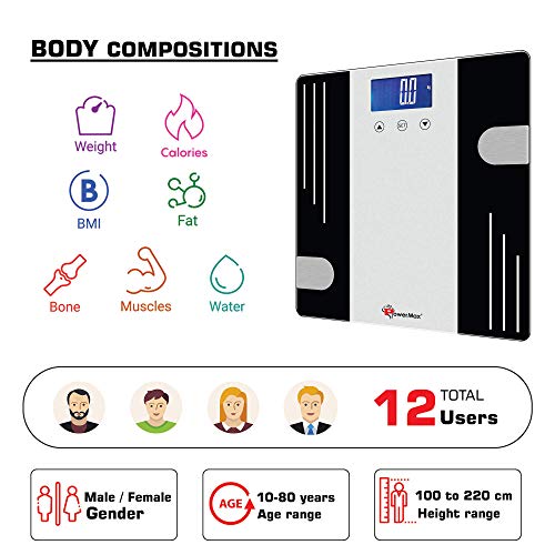 Image of PowerMax Fitness� Multi-User Digital Body Fat Scale - Smart BMI & Weight Scale, Body Composition Analyser with 12 User Memory, Human Body Capacity (Model: BCA-07)