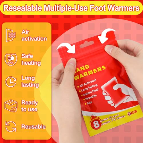 Jenaai 50 Pcs Hand Warmers 3.5x2.1\'\' Resealable Emergency Hand Warmers up to 8 Hours of Heat Across 72 h (hours) Long Lasting Safe Natural Odorless Air Activated for Cold Winter Skiing Hiking Survival