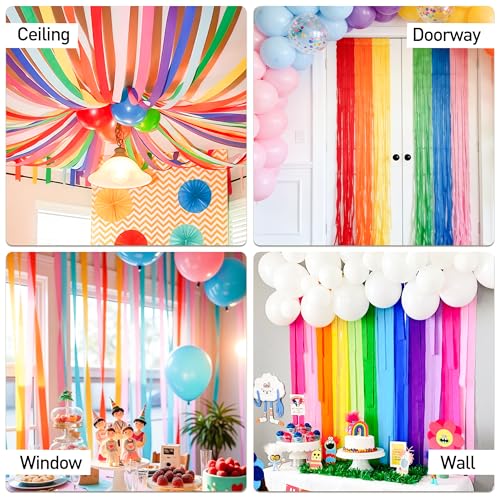Image of Pastel Rainbow Crepe Paper Streamers, 12 Rolls, 984 ft | 12 pastel rainbow colors 82 ft per roll Crepe paper streamers For birthdays, showers, weddings, classrooms, and DIY decor