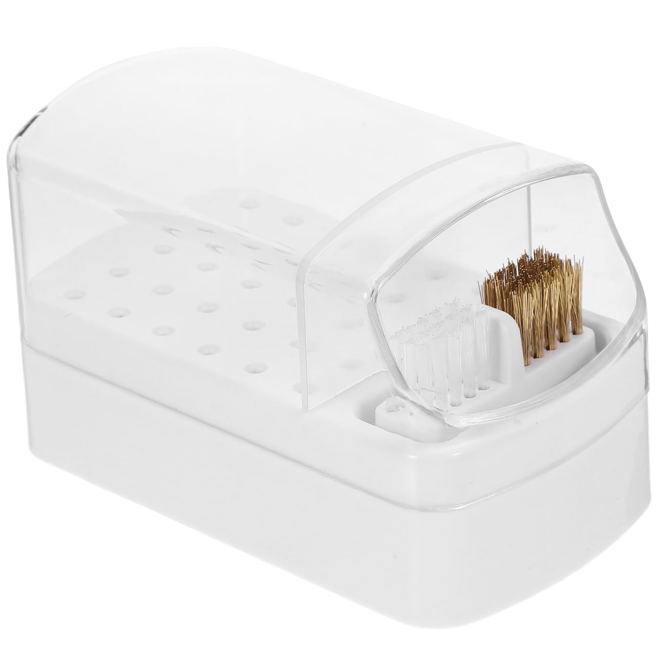 FRCOLOR Nail Drill Bits Storage Box 30 Holes Clear Manicure Grinding Head Organizer with Cleaning Brush for Salon and Home Use