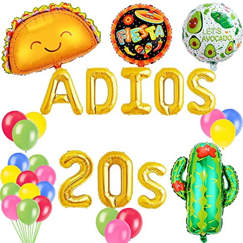 Adios To My 20S Balloons Gold Mexican Happy 30th Birthday Party Banner FiestaCinco De MayoAdios DosTaco Bout