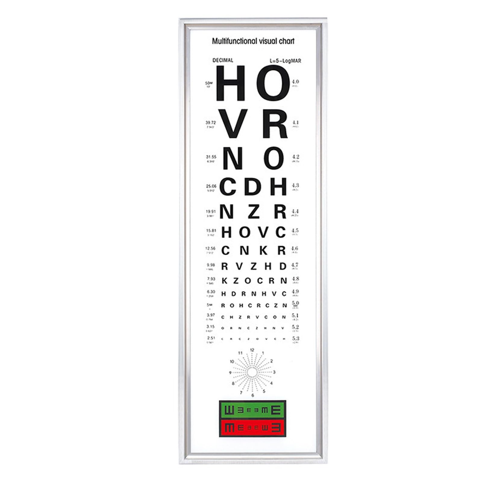 Tabelle per la prova della vista, 5 m, con tacca per rosso e verde e tacca per astigmatismo, per scuole, cliniche, famiglie, negozi di ottica
