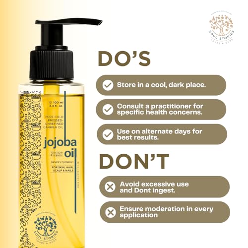 Image of Soul Stories Jojoba Oil 100ml | 100% Pure Cold Pressed Carrier Oil for Face, Hair & Skin | Helps Balance Oily & Acne-Prone Skin, Nourish Scalp & Support Healthy Hair | Rich in Vitamin E