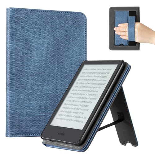 Image of CoBak Case for 6 inch E-Reader - PU Leather Smart Cover with Auto Sleep /Wake & Hand Strap, not Compatible with Kobo Clara,Fabric Blue
