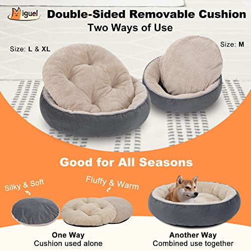 Miguel Round Cat Bed For Indoor Cat With Removable Pillow Cushion Washable Dount Bolster Dog Bed For Small Dog With Side Anti-Anxiety Circle Puppy Kitten Cuddler Soft Bed(22",Gray) #TOP3