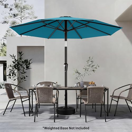 Image of AreShark 9 FT Patio Umbrella for Outdoor, Outdoor Table Umbrella with Push Button Tilt and Crank, Outdoor Patio Umbrellas with 8 Sturdy Ribs for Market, Garden, Pool (Lake Blue)