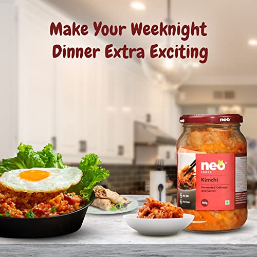 Image of Neo Kimchi I Fermented Indian Cabbage & Carrot 460g I P3 I 100% Plant Based I Made in India I Ready to Eat Pickle I Healthy Food I Enjoy with Ramen Noodles, Kimchi Noodle, Korean Rice & Snacks I Probiotic-Rich Side Dish I 460g (Pack of 3)