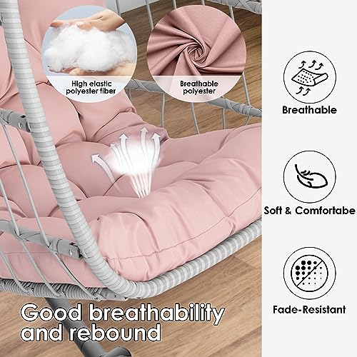 Xiao Wei QH-20191207 Hanging Egg Chair With Stand - Pink Swing Egg Chairs Wicker Rattan Hammock Chairs thumb #3