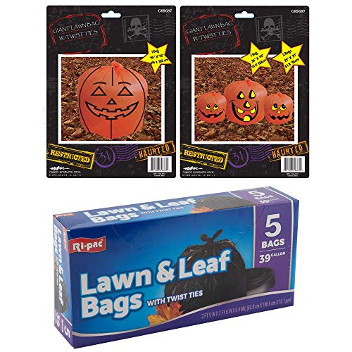 Sister Novelties Halloween Pumpkin Lawn Leaf Bags, Ghost Leaf Bags, Glow in The Dark Lawn Leaf Bags, Large Pumpkin Decorations, Plastic Pumpkins for Decorating, Decorative Leaf Bags (Pumpkin)