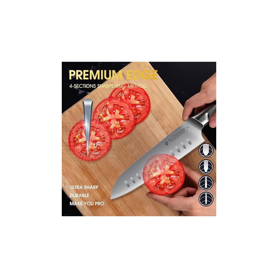 Block Knife Set, 15 PCS German Stainless Steel Sharp Kitchen Knives with Black Acrylic Stand, Professional Chef Knife Set with Steak Knives, Sharpener and Scissors