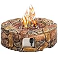 Giantex Gas Fire Pit, 28 Inch 40,000 BTU Propane Fire Pit Outdoor w/Natural Stone, Cover, ETL Certification, Stainless-Steel Gas Burner w/Electronic Ignition Lava Rock (Brown)