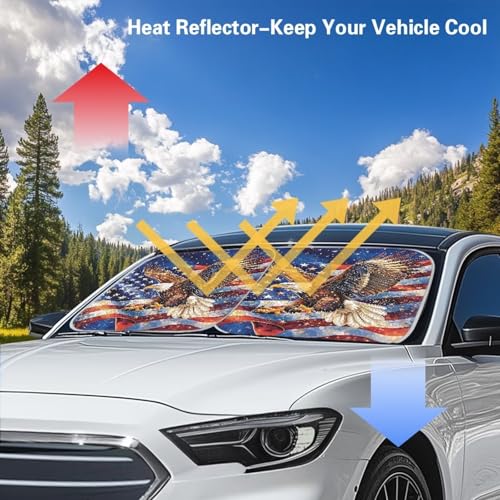 Image of Patriotic Eagle Car Windshield Sun Shade Foldable 2pcsWindshield Sunshade Car Front Window Sunshade Universal Vehicle Interior Accessories Fit for Most Cars, 28.5 inchx25.5 inch