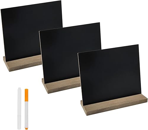 DSTELIN Mini letreros de pizarra de mesa de 5 x 6 pulgadas con soportes de base de madera de estilo vintage, juego de 3