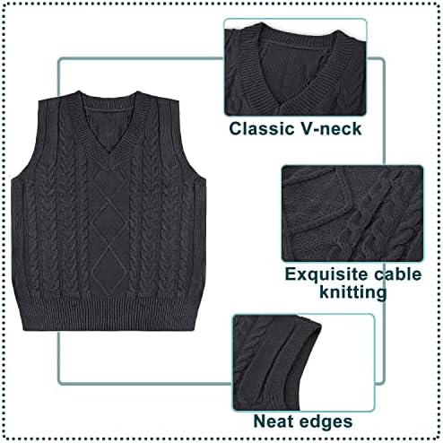 Vancavoo Women Sweater Vest V-Neck Knitted Women's Sleeveless Pullover Solid Color Split Side Loose Jumper Ladies Gilet Tops Streetwear Knitwear Stylish Vintage Waistcoats Clothes