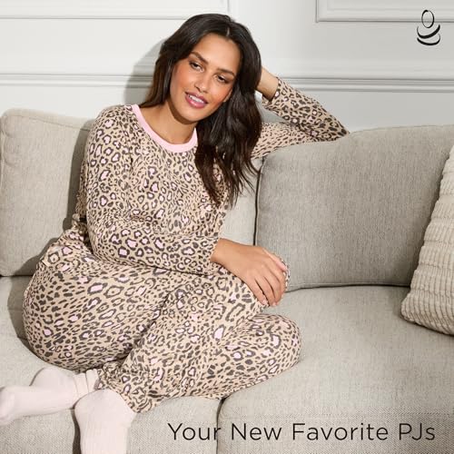 Image of Cuddl Duds Long Sleeve Crewneck Matching Pajamas 2 Piece PJs Set for Women