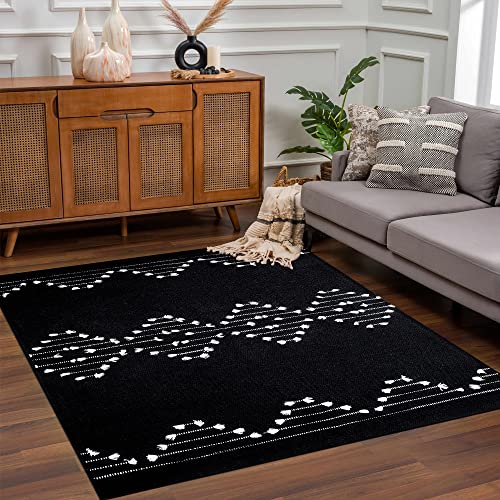 Agelmat Boho Rug 4' X 6' Black Machine Washable Moroccan Bedroom Rug Farmhouse Indoor Outdoor Floor Mat Woven Cotton Area Rug For Living Room Dining Room Balcony #TOP6