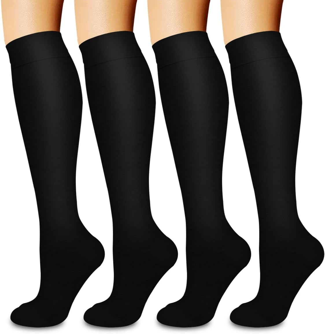 COOLOVER 4 Pairs Compression Socks for Women & Men Circulation 15-20mmHg -Best Support for Nursing, Athletic, Cycling, Flight