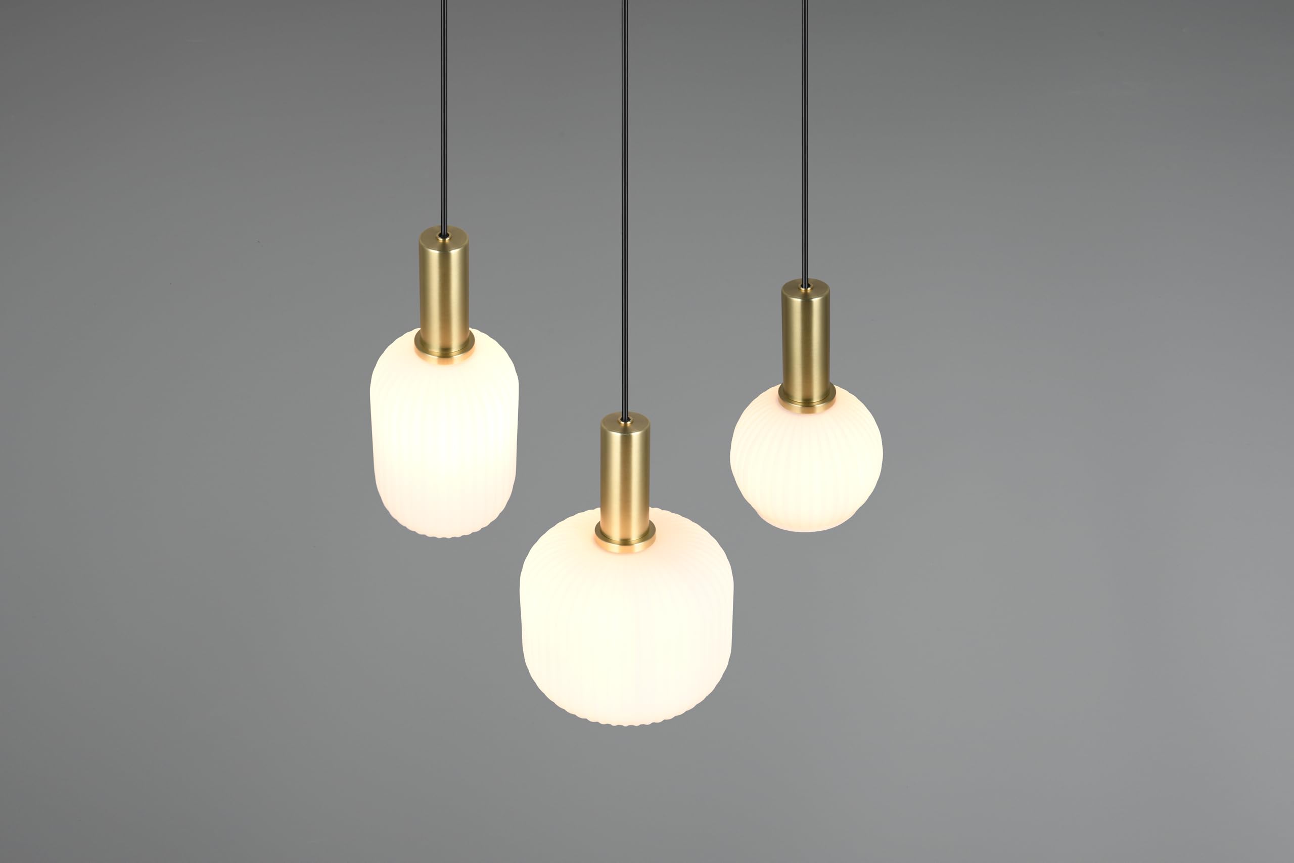 Trio Leuchten Suspension DIVA 319830308, Métal Laiton/Noir mat, Verre Blanc, excl. 3x E27
