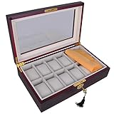 Elegant Ebony Wood Watch Display Case Box with Lock and Key for 12 Watches