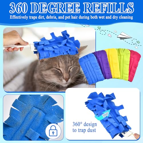 Image of 20Pcs Fleece Duster Refills, Reusable Dusters Compatible with Swiffer with 3pcs Handles, Washable Dusters Pads for Cleaning Ceiling Hardwoods Window Kitchen Floor 5 Colors