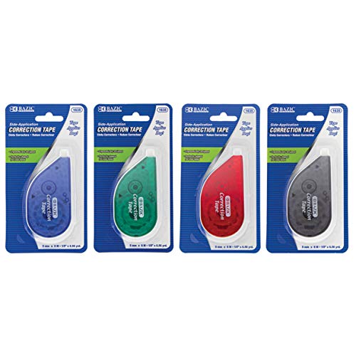 BAZIC Products Correction Tape 5 mm x 236", Easy to Use Applicator Tapes Roller White Out, for Instant Corrections for Office School & Home, 4-Pack