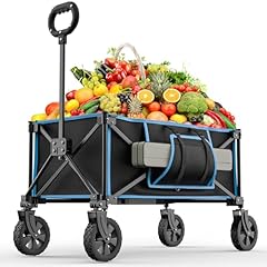 Carrello per festival su ruote, carrello da campeggio pieghevole da giardino con manico regolabile, pieghevole, per spiaggia, picnic, shopping, pesca all'aperto