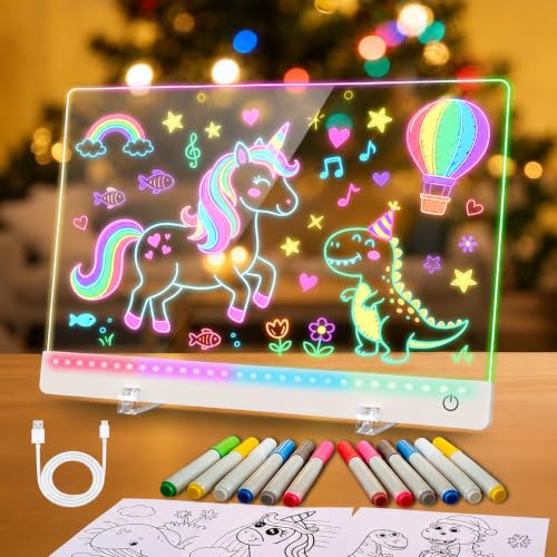 LED Drawing Board for Kids 17 Flicker Free Glow Doodle Pad with 11 Color Light Modes Soft - image 1