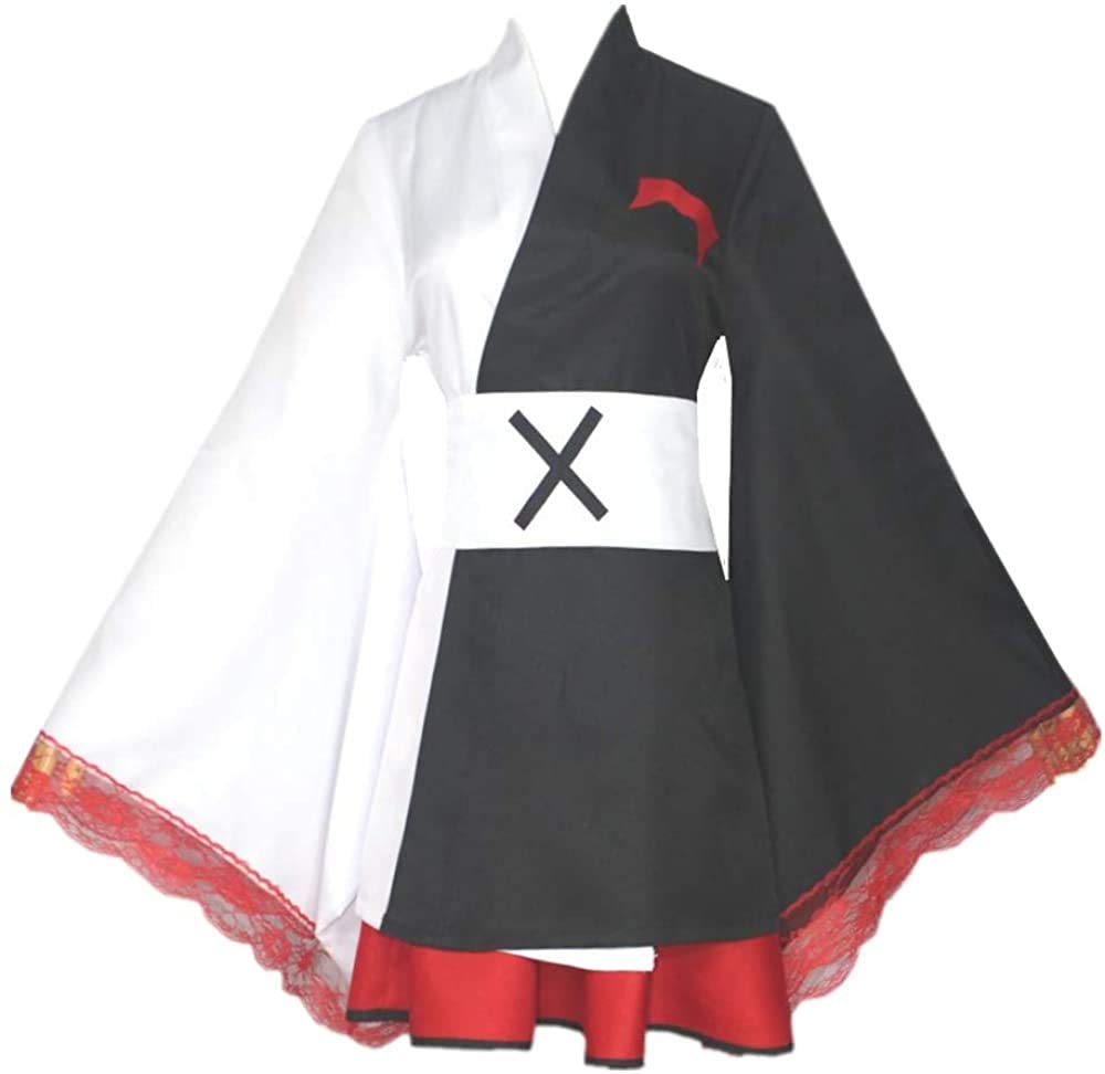 EM Danganronpa Costume Monokuma Cosplay Black White Bear Coat Anime Kimono Dress for Women,Anime Cosplay Costume (XL)