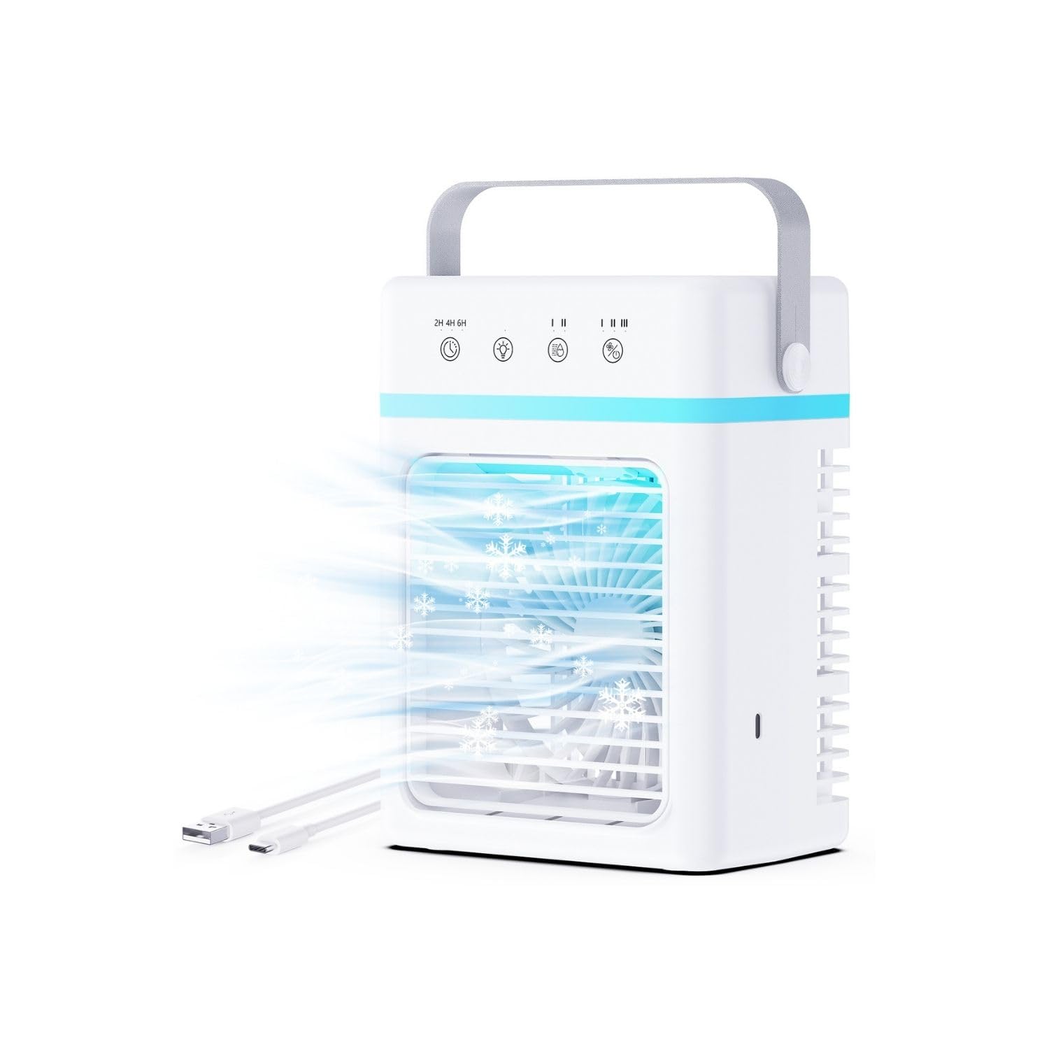 Mobile Klimaanlage 900ML - Mobiles Klimagerät mit Doppeltank & Auffangschale, 3 Gebläsestufen + 2 Sprühnebelstufen, Timer 2/4/6H, RGB-Beleuchtung – Kompakt für Schreibtisch, Nachttisch und unterwegs
