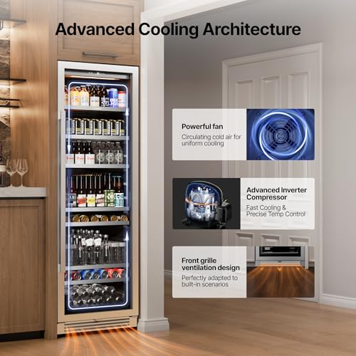 Image of Ca'Lefort Beverage Refrigerator Cooler - 24 Inch Beverage Fridge 381 Can with Glass Door, Built-in or Freestanding Refrigerator with 3 Color LED, Drink Cooler for Soda Beer or Wine (Right-Hinged)