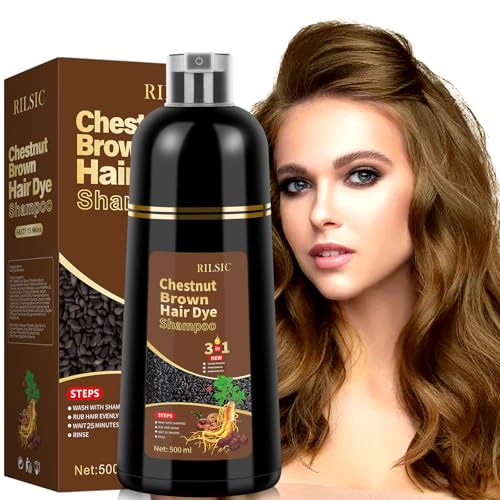 500ml Champú Color Castaño Marrón，Hair Dye Shampoo para Teñir Canas Mujer Negro,Champú para Cabello Negro Instantáneo Champu Colorante Tinte para Hombre y Mujer