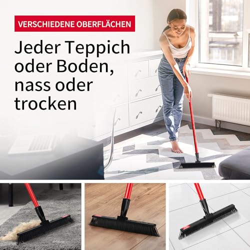 Tyroler Japanischer Gummibesen mit Stiel | Kehrbesen-Kopf aus 100% Naturkautschuk 30 cm | Besen mit Stiel und 140 cm Anti-Rost-Griff | Besen Innen | Gummibesen Tierhaare – Bild 7