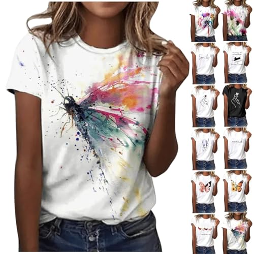 Leicht Luftig Damen Sommer Weißes Batik Bunt Tshirt Bedrucken...
