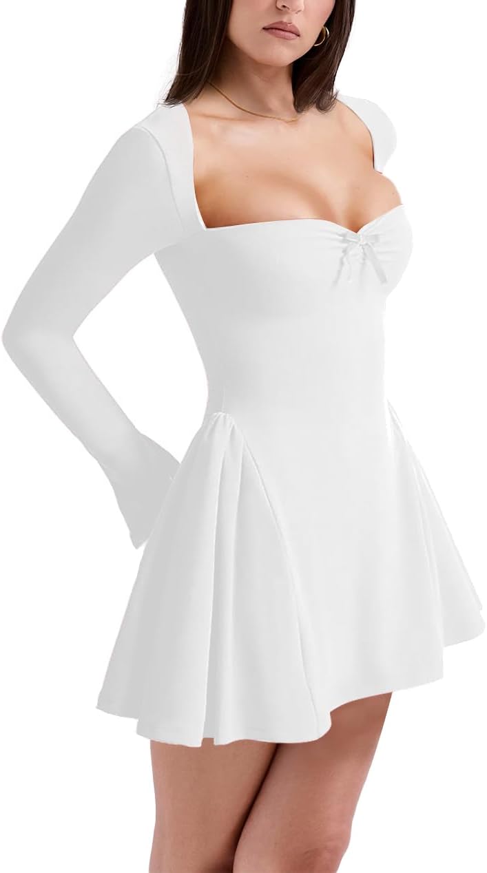 Women's Fit and Flare Mini Dress -Sexi Dress Long Sleeve Sweetheart Neck A Line Club Party Going Out Dresses - Image 3