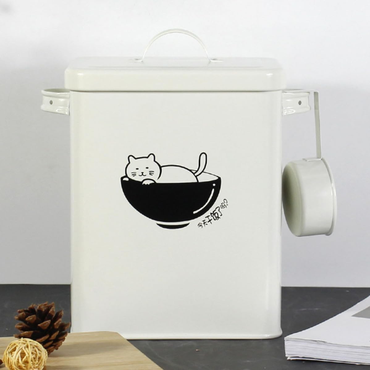 Veemoon Contenitore Design Sigillato in Ferro Bianco per Conservare Crocchette e Snack Resistente All'usura per Alimenti per Animali Domestici