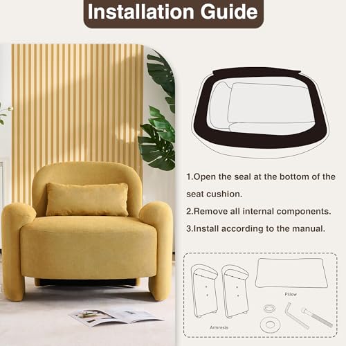 Image of LOULENS Accent Chair Set of 2, Modern Linen Fabric Lounge Armchair for Living Room, Upholstered Comfy Reading Single Sofa Chair for Bedroom, Waiting Room, Corner, Office, Yellow