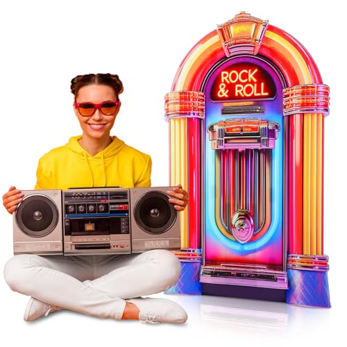 Beeveer 4ft 1950's Jukebox Cardboard Cutout, 1950's Theme Party Decoration, Retro Colorful Jukebox Photo Prop, Vintage Rock'n Roll Life-Size Stand up Backdrop for Diner Sock Hop Birthday Party