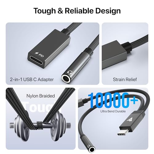 Image of DR VAKU ProCoder 2in1 Type C to 3.5 mm Jack + USB C Charging & Digital Audio 24bit DAC 3.5mm Connector Aux Cable,Headphone,Earphone Converter Splitter for Samsung, Oneplus,iPhone, Phone-Black