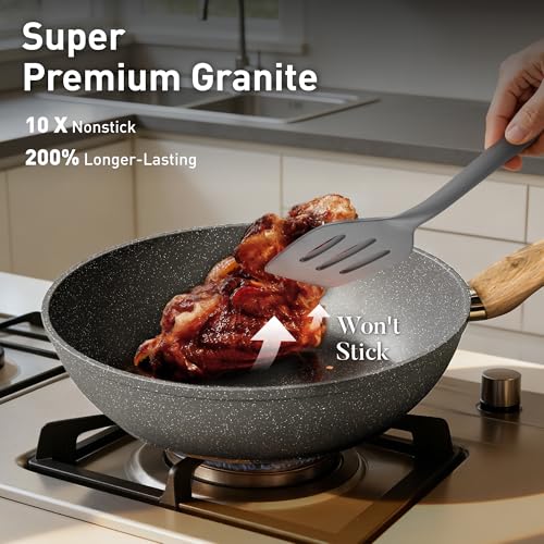 Image of DishDelight Pots and Pans Set Non Toxic, Kitchen Cookware Sets Non Stick | Granite Pans Set for Cooking, Compatible with Induction, Gas & Electric Stoves, PFOA & PFOS Free, Even Heating, Easy to Clean