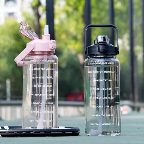 Image of Transparent Water Bottle 2000ML with Motivational Time Marker | Leak Proof&Break-Proof 2 litre water bottle | Best Usage For Office /School /Gym /Travel Water Bottle