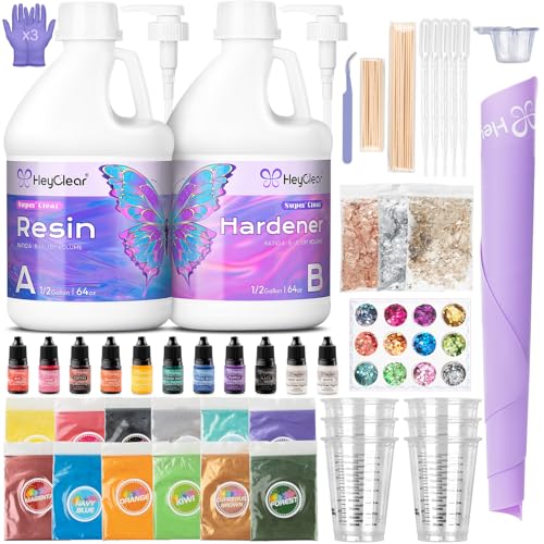 Image of HeyClear 1 Gallon Epoxy Resin Kit Crystal Clear, Hard 2 Part Epoxy and Hardener for Casting Coating, Countertop, Table Top, Jewelry Making, DIY Crafts Art for Adults Resina Epoxica para Manualidades