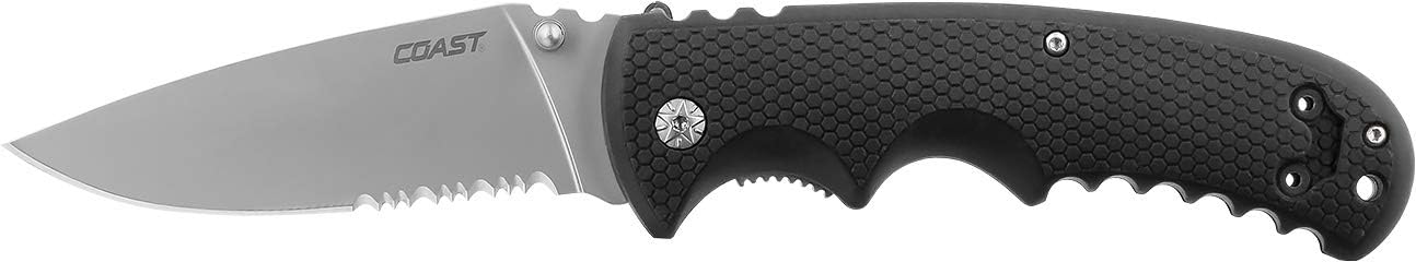COAST DX318 Double Lock Folding Knife with 3.75" Serrated Stainless Steel Blade
