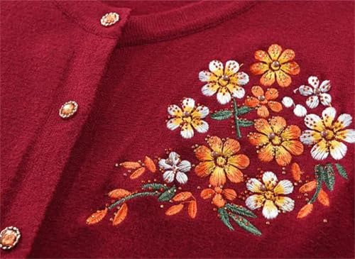 Generic Grandma Spring Thin Cardigan Women Embroider Flower Sweaters Middle-Aged and Elderly Knitting Coat Brown Gray4