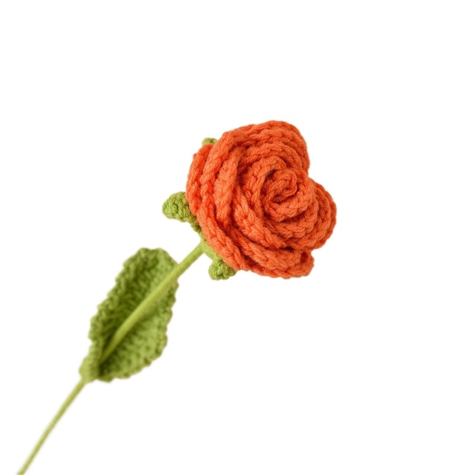 ENWWCH 2pcs Finished Knitting Flower Rose Bouquet Simulation Home Decoration Wedding Hand-Knitted Crochet For Home(Color3)